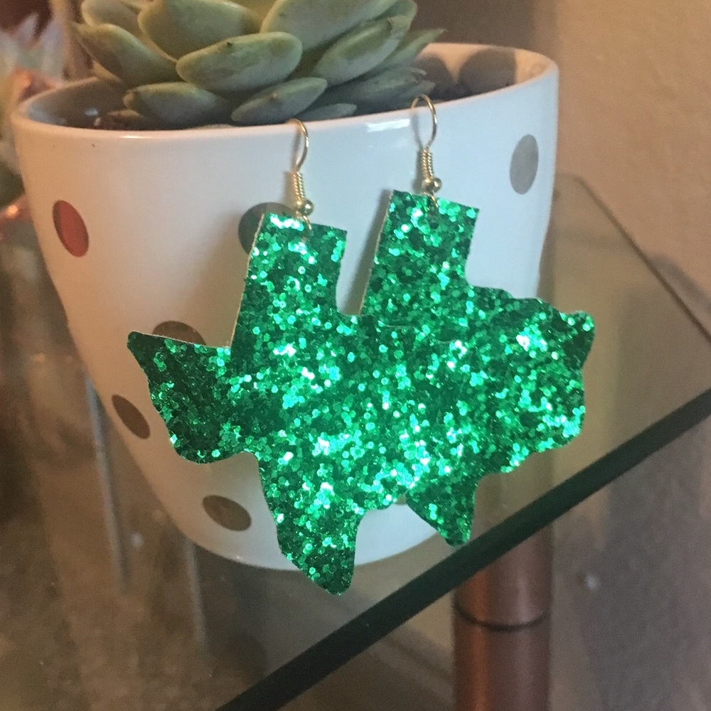 Sparkly green Texas earrings